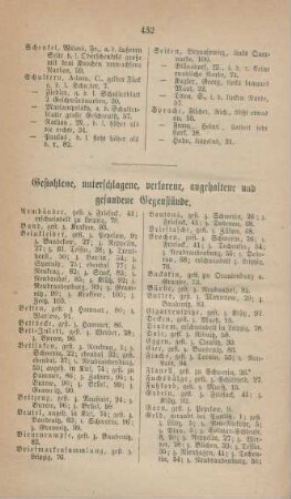 Gestohlene, unterschlagene, verlorene, angehaltene und gefundene Gegenstände