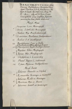 Sommerhalbjahr 1550. Rektorat Balthasar Käuffelin