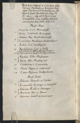 Sommerhalbjahr 1550. Rektorat Balthasar Käuffelin