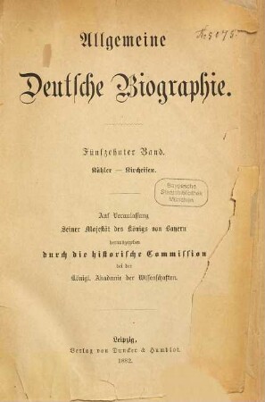 Allgemeine Deutsche Biographie, 15. Kähler - Kircheisen
