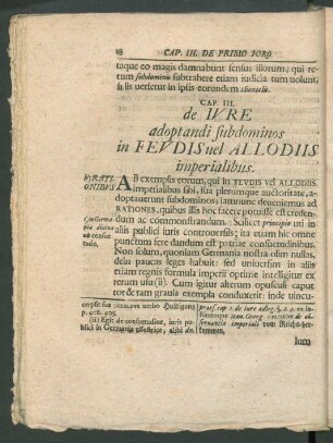 Cap. III. de Ivre adoptandi subdominos in Feudis uel Allodiis imperialibus.