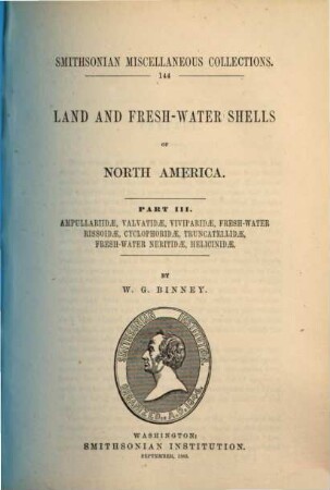 Land and fresh water shells of North America. 3, Ampullariidae, Valvatidae, Viviparidae ...