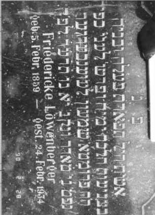 Grabstein 3 (Index: 100114990) Material: ? und polierter Granit Zustand: sehr gut Maße HxBxT: 134x106x24 cm Beschreibung: Breitstele auf Sockel, mehrfach geschwungener Giebel mit Davidstern Symbolik: Davidstern: Grabstein 3A