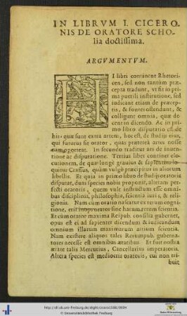 In Librum I Ciceronis De Oratore Scholia