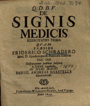 De Signis Medicis Exercitatio .... 1