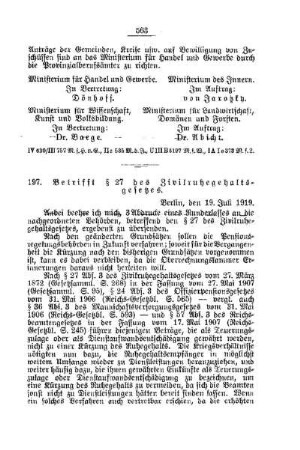 Betrift § 27 des Zivilruhegehaltsgesetzes : [A. Behörden und Beamte]