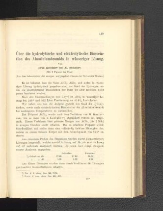 Über die hydrolytische und elktrolytische Dissociation des Aluminiumbromids in wässeriger Lösung.