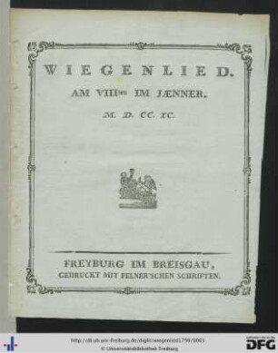 Wiegenlied : Am VIIIten Im Jaenner. M.D.CC.IC.