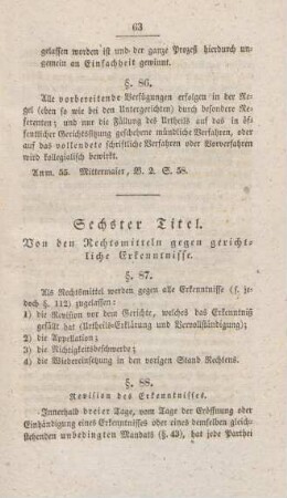 Sechster Titel. Von den Rechtsmitteln gegen gerichtliche Erkenntnisse