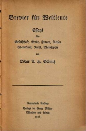 Brevier für Weltleute : Essays über Gesellschaft, Mode, Frauen, Reisen, Lebenskunst, Kunst, Philosophie