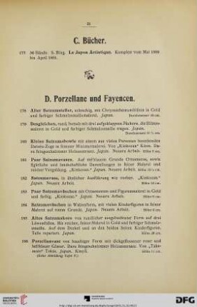 D. Porzellane und Fayencen (Nr. 178-245)