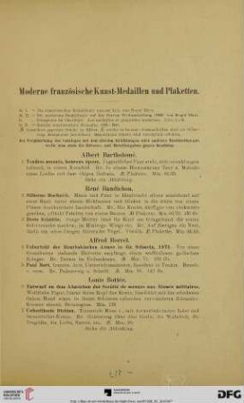 Moderne französische Kunst- Medaillen und Plaketten (Nr. 1-207)