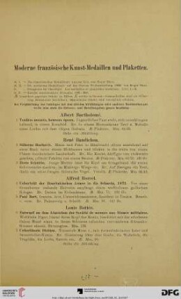 Moderne französische Kunst- Medaillen und Plaketten (Nr. 1-207)