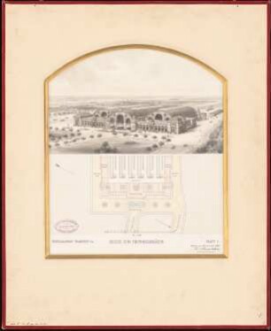 Hauptbahnhof, Frankfurt/Main Empfangsgebäude: Situationsplan, perspektivische Ansicht, Grundriss, 1:1500