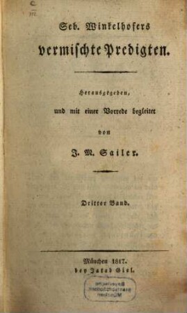 Seb. Winkelhofers Predigten über die Apostelgeschichte. 1