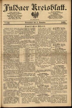 Erste Ausgabe vom Samstag, den 02. November 1895.