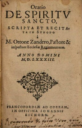Oratio De Spiritv Sancto : Scripta Et Recitata In Synodo