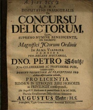 Disputatio Inauguralis De Concursu Delictorum