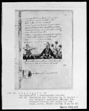 Der Stuttgarter Bibelpsalter — David preist Gott mit seiner Harfe, Folio 55recto