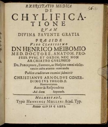 Exercitatio Medica De Chylificatione