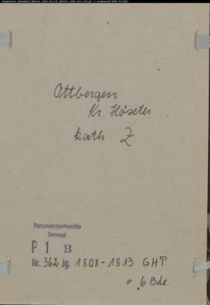 Zivilstandsregister der katholischen Gemeinde Ottbergen, Kreis Höxter (GHT 1808-Januar 1814). (Gemeinde: Katholische Gemeinde Ottbergen)
