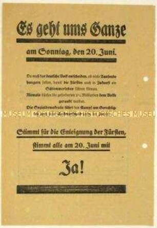 Aufruf der SPD zur Abstimmung für die Fürstenenteignung beim Volksentscheid 1926