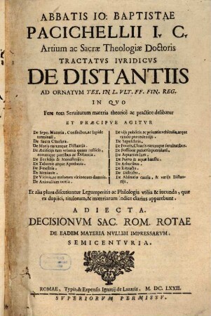 Tractatus iuridicus de distantiis