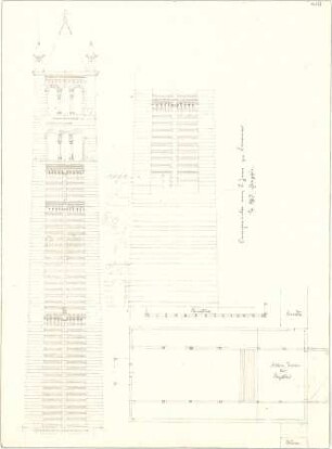 Zocher, Ernst; Verona (Italien); San Zeno - Campanile (Grundriss, Ansicht, Details)