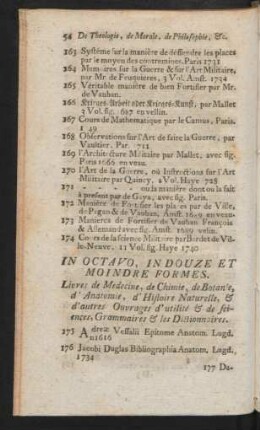 In Octavo, In Douze Et Moindre Formes. Livres de Medicine, de Chimie, de Botanie, d'Anatomie, d'Histoire Naturelle, & d'autres ouvrages d'utilité & de sciences, Grammaires & les Dictionnaires.