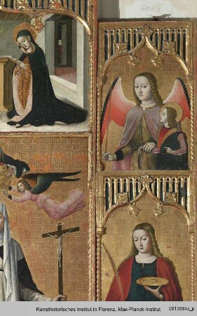 Polyptychon mit der Heiligen Katharina von Siena und den Heiligen Agathe, Lucia, Michael und Gabriel sowie der Verkündigung