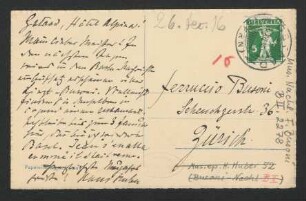 Ansichtspostkarte an Ferruccio Busoni : 26.12.1916