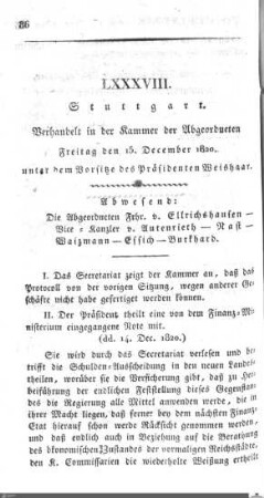 88. Sitzung, Stuttgart, 15.12.1820