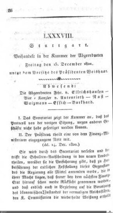 88. Sitzung, Stuttgart, 15.12.1820