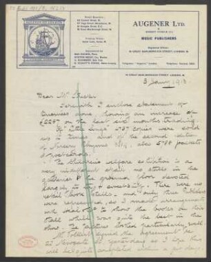 Brief an Willy Strecker und Schott & Co.  : 03.01.1913