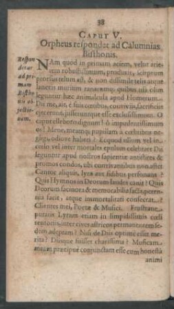 Caput V. Orpheus respondet ad Calumnias Bisthonis.