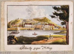 Das Schloss Pillnitz bei Dresden vom rechten Elbufer aus