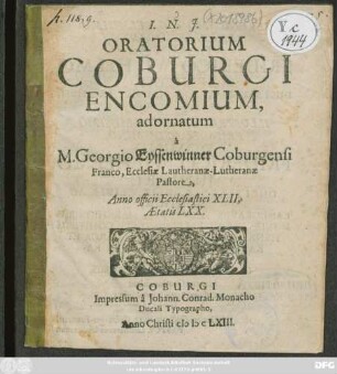 Oratorium Coburgi Encomium, adornatum