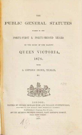 The Public general statutes : passed in the ... years of the reign of her Majesty Queen Victoria. 1878