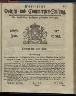 21tes Stueck, Montag den 20ten May 1805