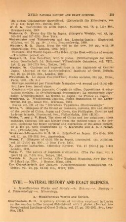 XVIII. Natural history and exact sicences