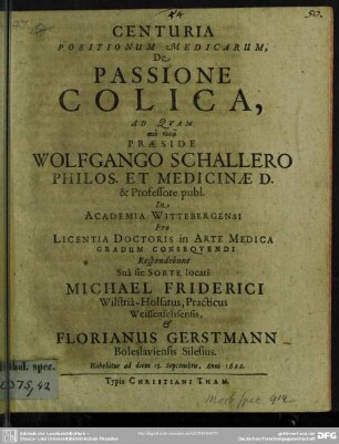 Centuria Positionum Medicarum, De Passione Colica