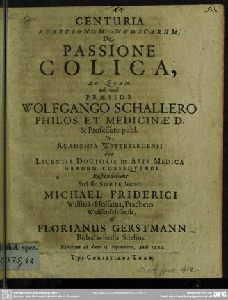 Centuria Positionum Medicarum, De Passione Colica