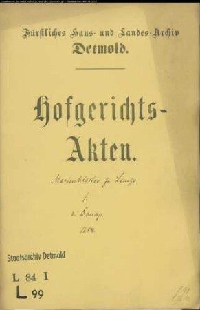 Lemgo, Marienkloster zu gegen Oberstleutnant Henrich Brun von Donop - Schuldforderung