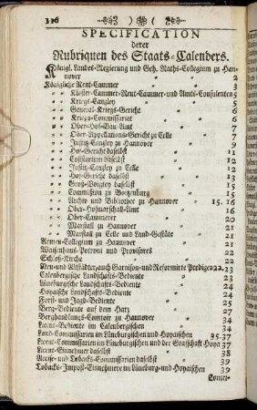 Specification derer Rubriquen des Staats-Calenders.