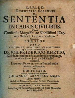 Disputatio Solennis De Sententia In Causis Civilibus