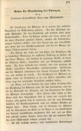 Ueber die Ernährung der Pflanzen.