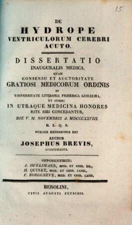 De hydrope ventriculorum cerebri acuto : Diss. inaug. med.