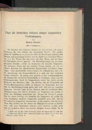 Über die kritischen Grössen einiger organischen Verbindungen.