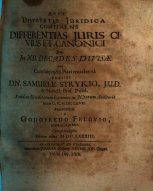 Disputatio Juridica Continens Differentias Juris Civilis Et Canonici