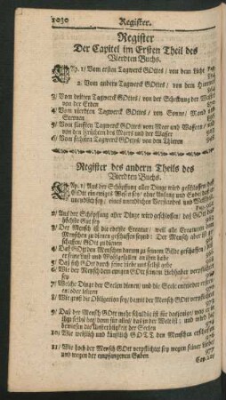 Register Der Capitel Im Ersten Theil des Vierdten Buchs